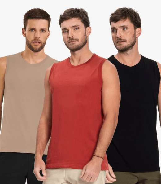 Image_Kit 3 Regatas Masculinas Básicos Meia Malha Diametro Sortido