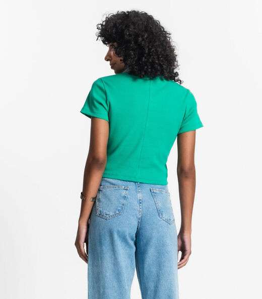 Blusa Cropped Ribana Básica Rovitex Verde