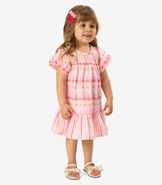 Vestido Feminino Meia Malha Listrado Rovi Kids Rosa