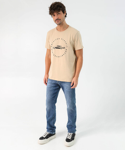 Camiseta Masculina Estampa Frontal Marisa Bege