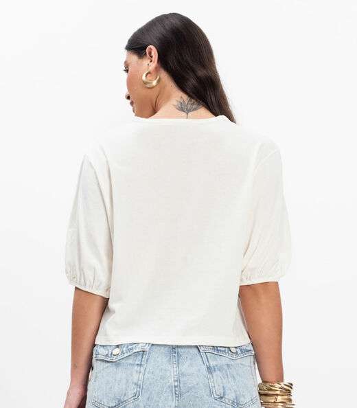 Blusa Manga Camponesa Feminina Rovitex Bege