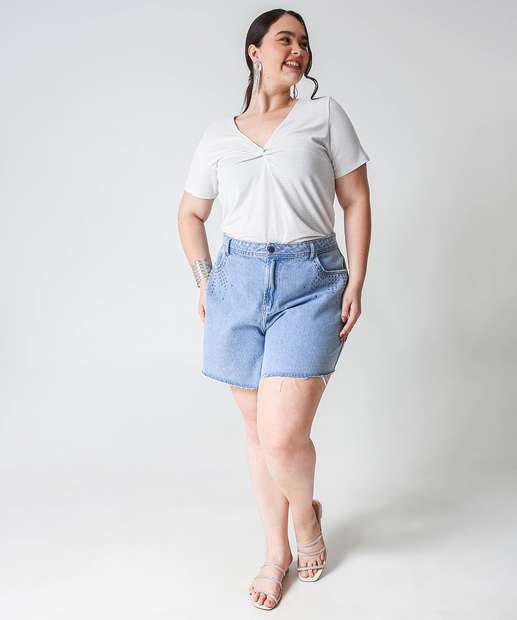 Blusa Plus Size Feminina Lurex Marisa Off White