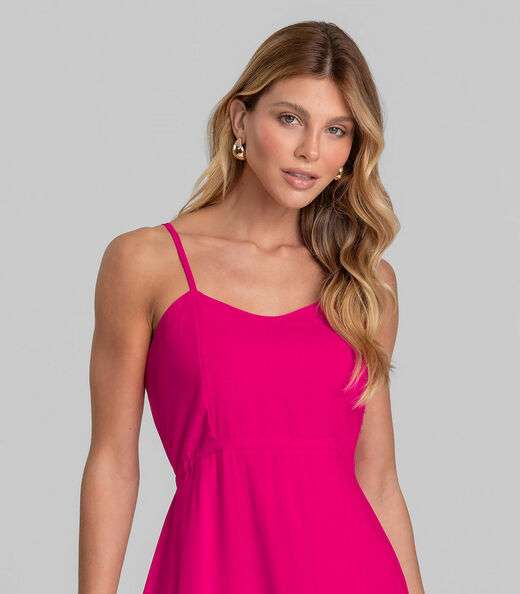 Vestido Longo Feminino De Alça Em Viscose Dianna Rosa