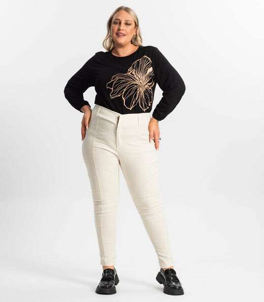 Blusa Feminina Plus Size Manga 7/8 Secret Glam Preto