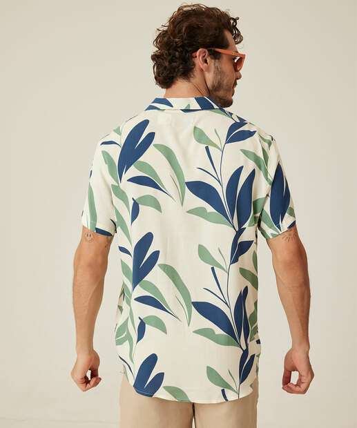 Camisa Masculina Estampa Folhas Manga Curta MR