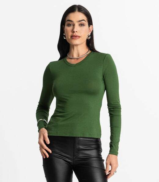 Image_Blusa Manga Longa Decote V Básica Select Verde