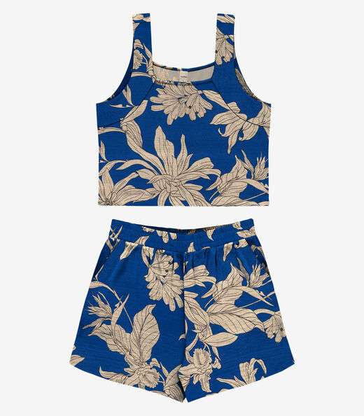 Conjunto Regata com Shorts Feminino Rovitex Azul