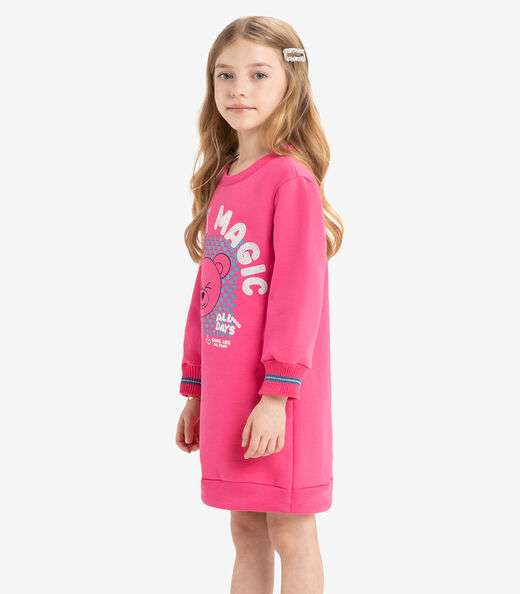 Vestido Infantil De Moletom Manga Longa Rovi Kids Rosa
