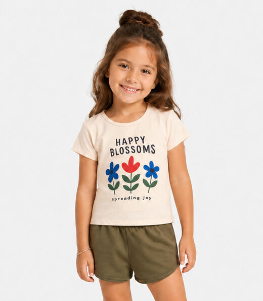 Image_Conjunto Menina Short e Blusa Estampada Select Bege