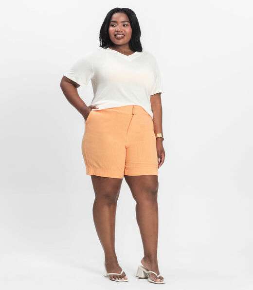 Shorts Feminino Plus Size em Linho Secret Glam Laranja