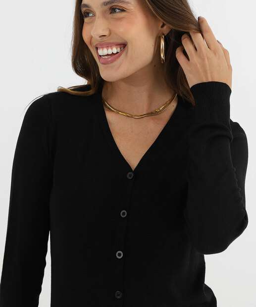 Cardigan Feminino Botões Alongado Marisa Preto