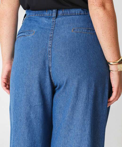 Calça Plus Size Feminina Wide Leg Jeans Azul