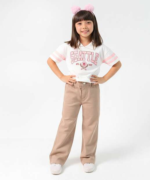 Image_Calça Sarja Clochard Wide Leg Infantil Tam 4 a 10 Bege