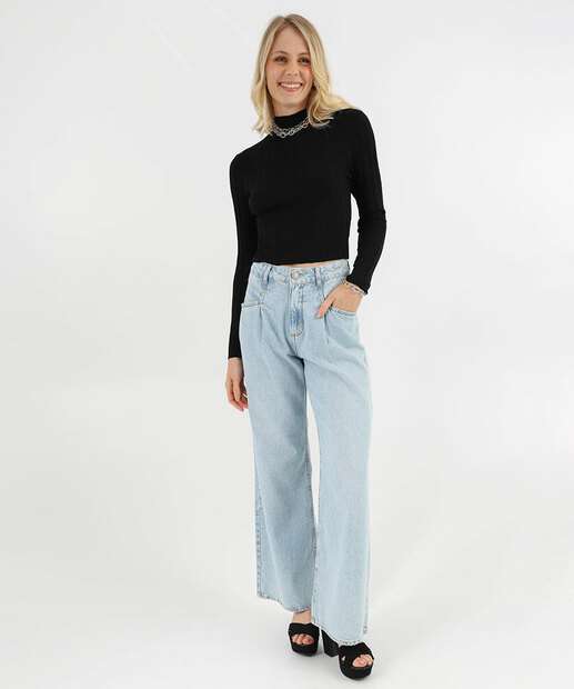 Suéter Feminino Cropped Gola Alta Marisa Preto