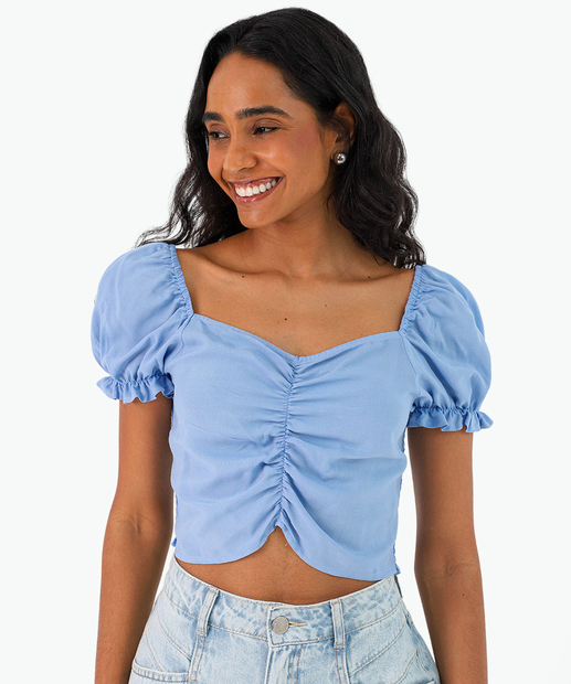 Image_Blusa Cropped Feminina Drapeado Manga Curta Marisa Azul