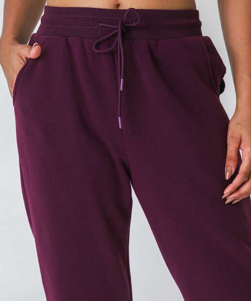Calça Feminina Moletom Fitness Reta Marisa Roxo