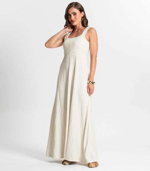 Vestido Longo Em Vicolinho Endless Bege