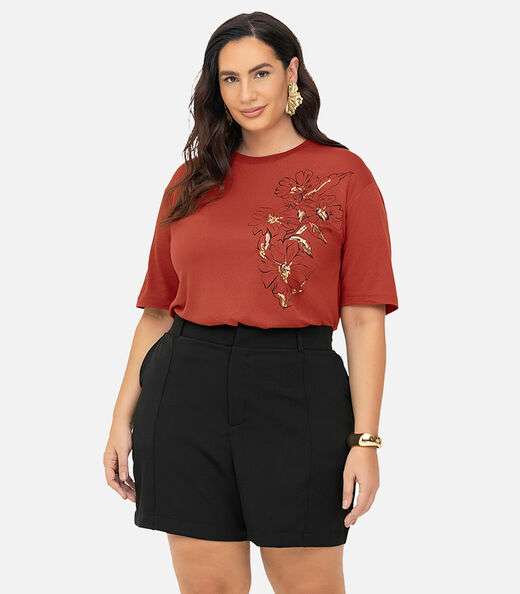 Blusa Feminina Manga Curta Secret Glam Laranja