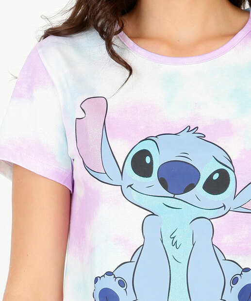 Pijama Feminino Tie Dye Stitch Manga Curta Disney