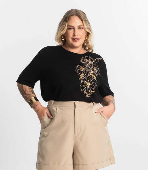 Blusa Feminina Manga Curta Secret Glam Preto