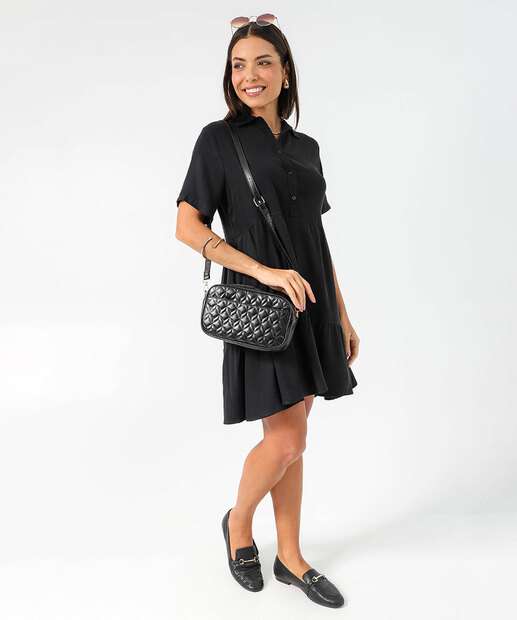 Vestido Feminino Manga Curta Marisa Preto