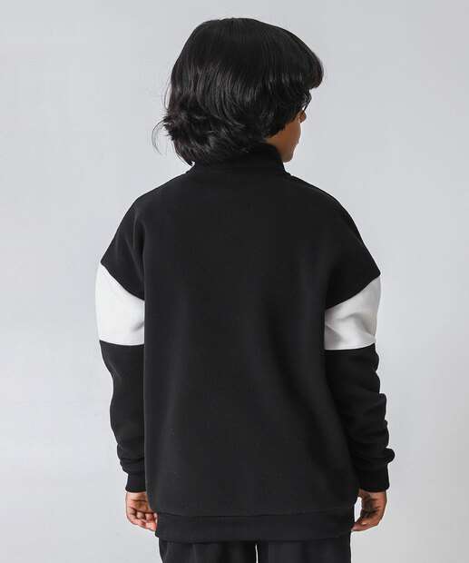 Blusão Juvenil Moletom Estampa Esportiva Zíper MR Tam 10 a 16 Preto