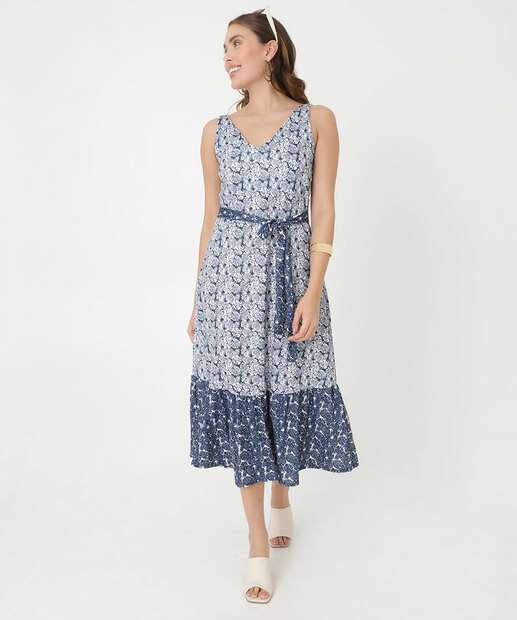 Vestido Midi Feminino Alças Largas Estampado Marisa