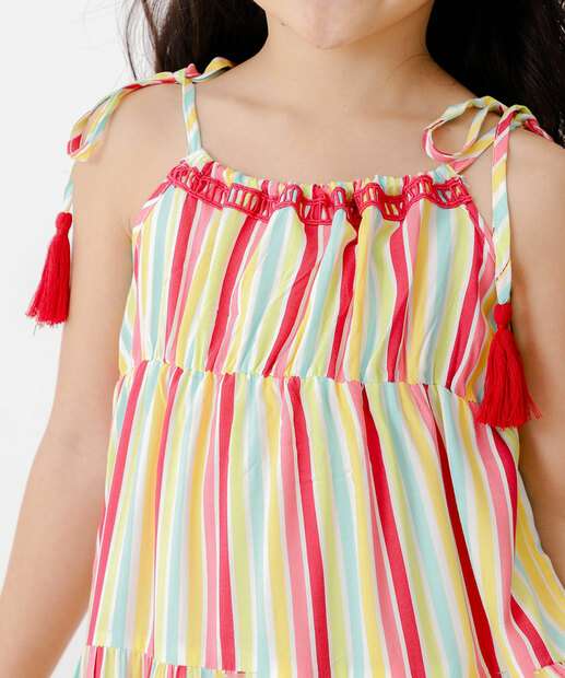 Vestido Infantil Listrado Tassel Marisa Tam 4 a 10