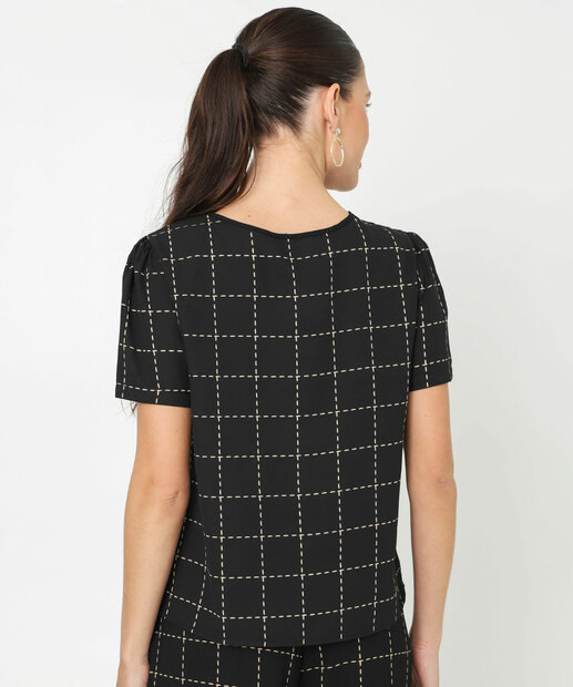 Blusa Feminina Estampa Quadriculada Marisa Preto