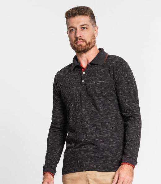 Camisa Polo Masculina Em Meia Malha Diametro Preto