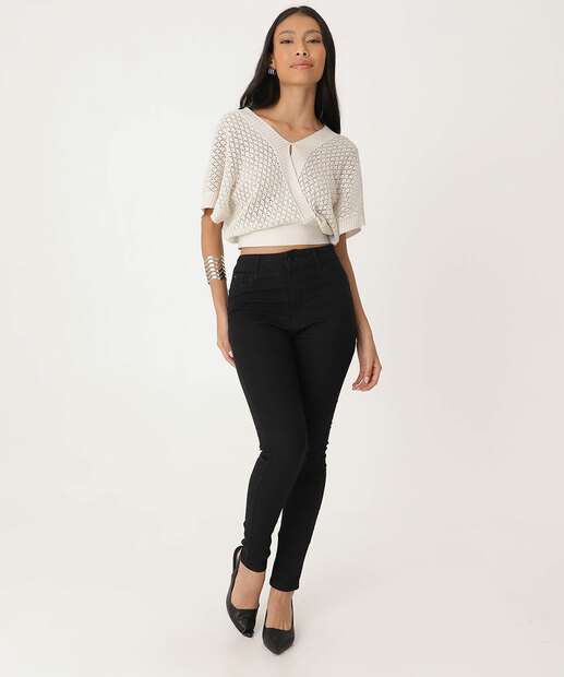 Blusa Cropped Feminina Tricô Manga Curta Marisa