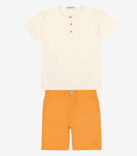 Conjunto Infantil Camisa Com Bermuda Trick Nick Bege