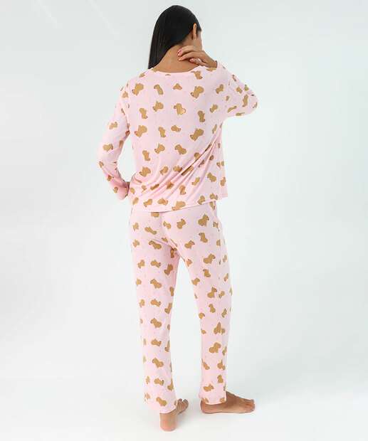 Pijama Feminino Estampa Capivara Marisa Rosa