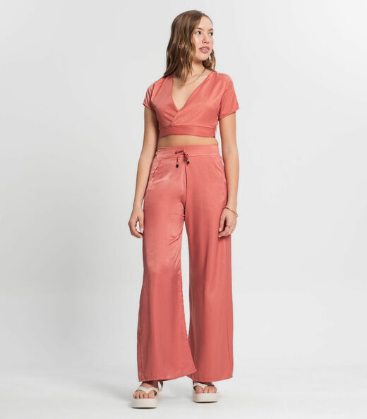 Calça Juvenil Feminina Em Viscopoly Glow Minty Laranja