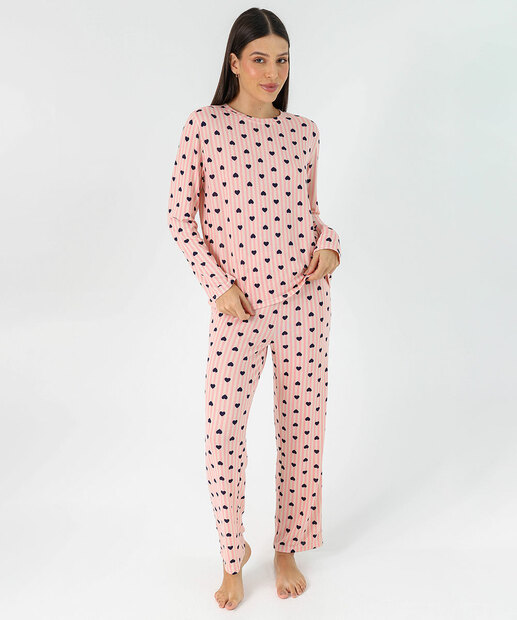 Image_Pijama Feminino Tricô Listrado Coração Marisa Off White
