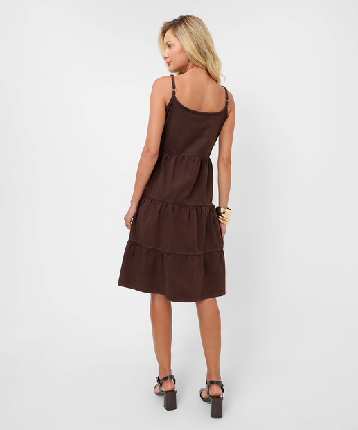 Vestido Feminino Sarja Alças Finas Marisa Marrom