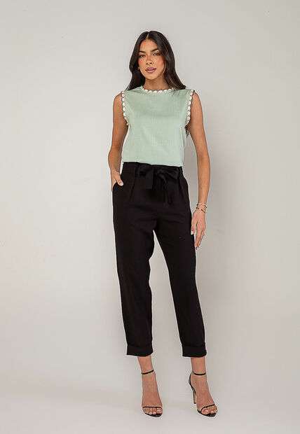 Regata Alfaiataria Com Renda nas Cavas E Gola Verde Salvatore