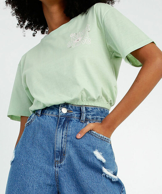 Blusa Cropped Feminina Estampa Frase Manga Curta