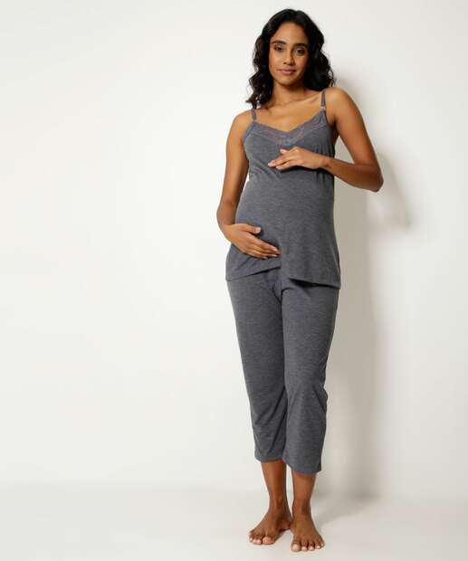 Pijama Feminino Gestante Recorte Renda Alças Finas Marisa