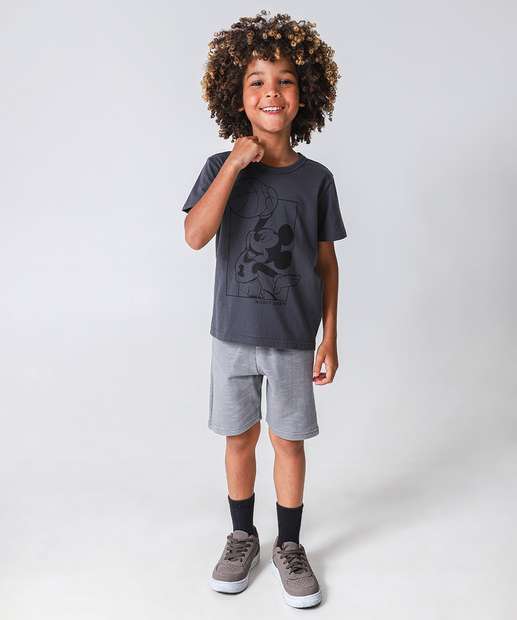 Camiseta Infantil Estampa Mickey Disney Tam 4 a 10 Cinza 