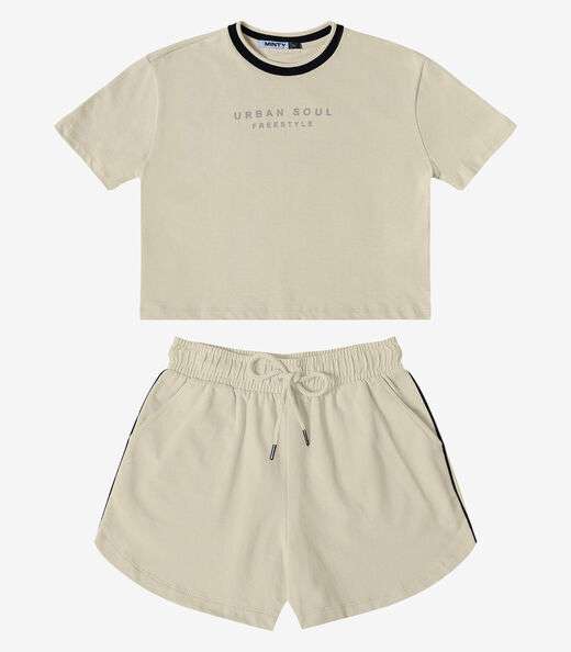 Conjunto Blusa Com Shorts Moletinho Feminino Minty Bege