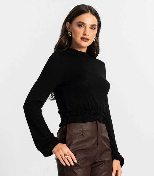 Blusa Feminina Tricot Manga Longa Endless Preto