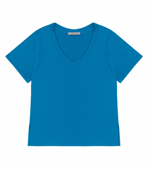 Blusa Feminina Manga Curta Decote V Endless Azul