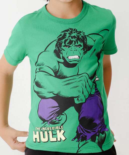 Camiseta Infantil Manga Curta Hulk Marvel Tam 4 a 10