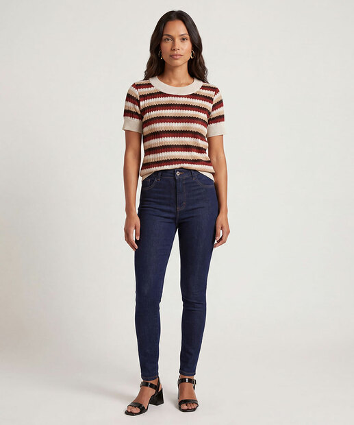 Blusa Feminina Tricô Listrado Marisa Off White