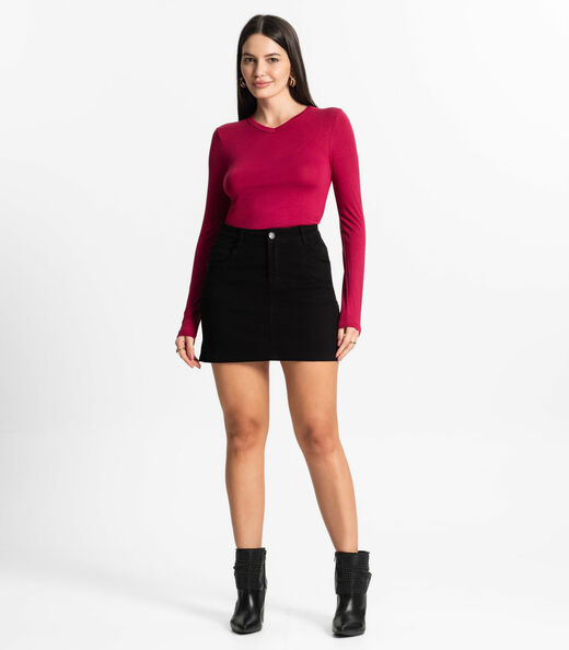 Blusa Manga Longa Decote V Básica Select Vermelho