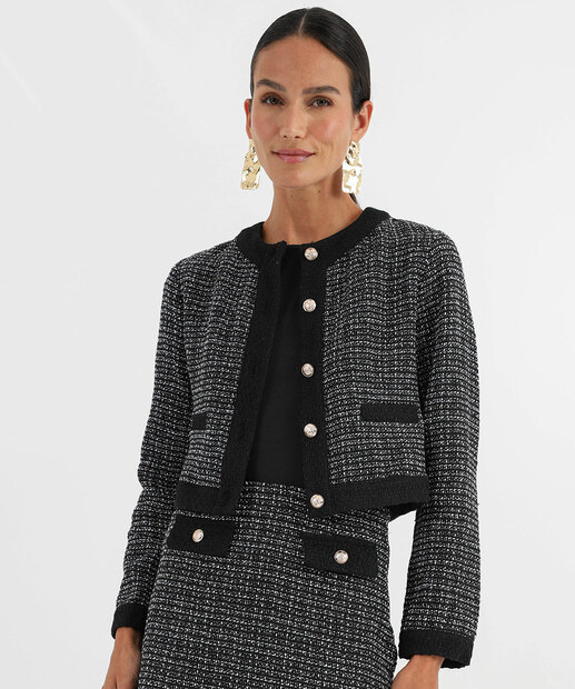 Image_Casaco Feminina Tweed Cropped Botões Marisa Preto