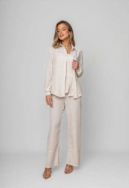 Camisão Listrado Alfaiataria Bege Salvatore