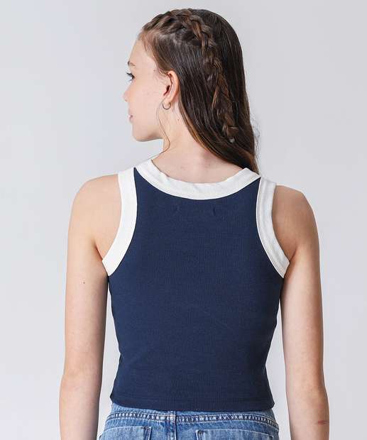 Blusa Juvenil Regata Canelado Marisa Tam 10 a 16 Azul