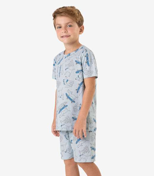 Pijama Meia Malha Rovi Kids Azul